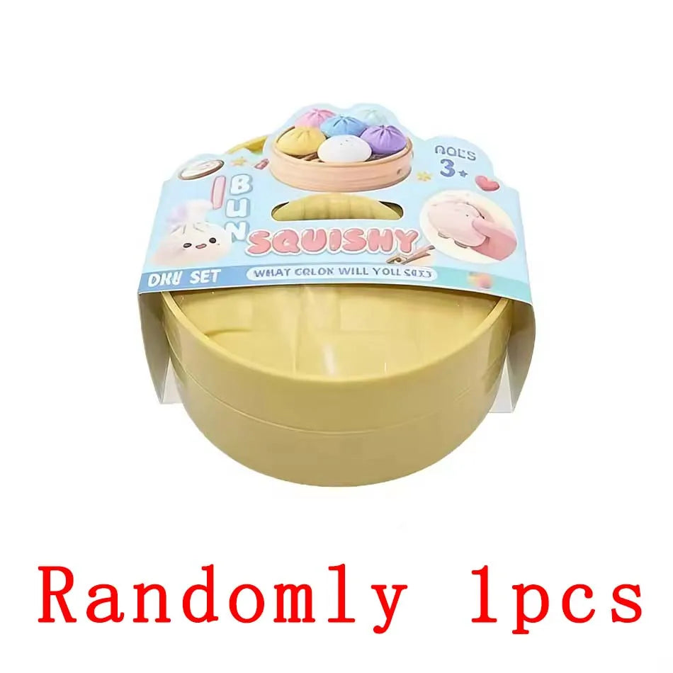 2026 Hot Colorful Dumpling Squishes Stress Balls Fidget Sensory Toys Simulation Food Squishies Bun with Steamer Squeeze Gifts