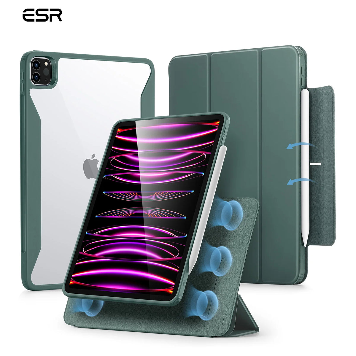 ESR for iPad Air 13/11 Case (2026/2025/2024) with Pencil Holder Removable Magnetic Back Cover for Pro 11/13&Pro 12.9/11&Air5/4
