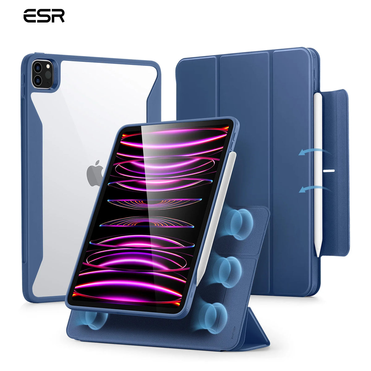 ESR for iPad Air 13/11 Case (2026/2025/2024) with Pencil Holder Removable Magnetic Back Cover for Pro 11/13&Pro 12.9/11&Air5/4