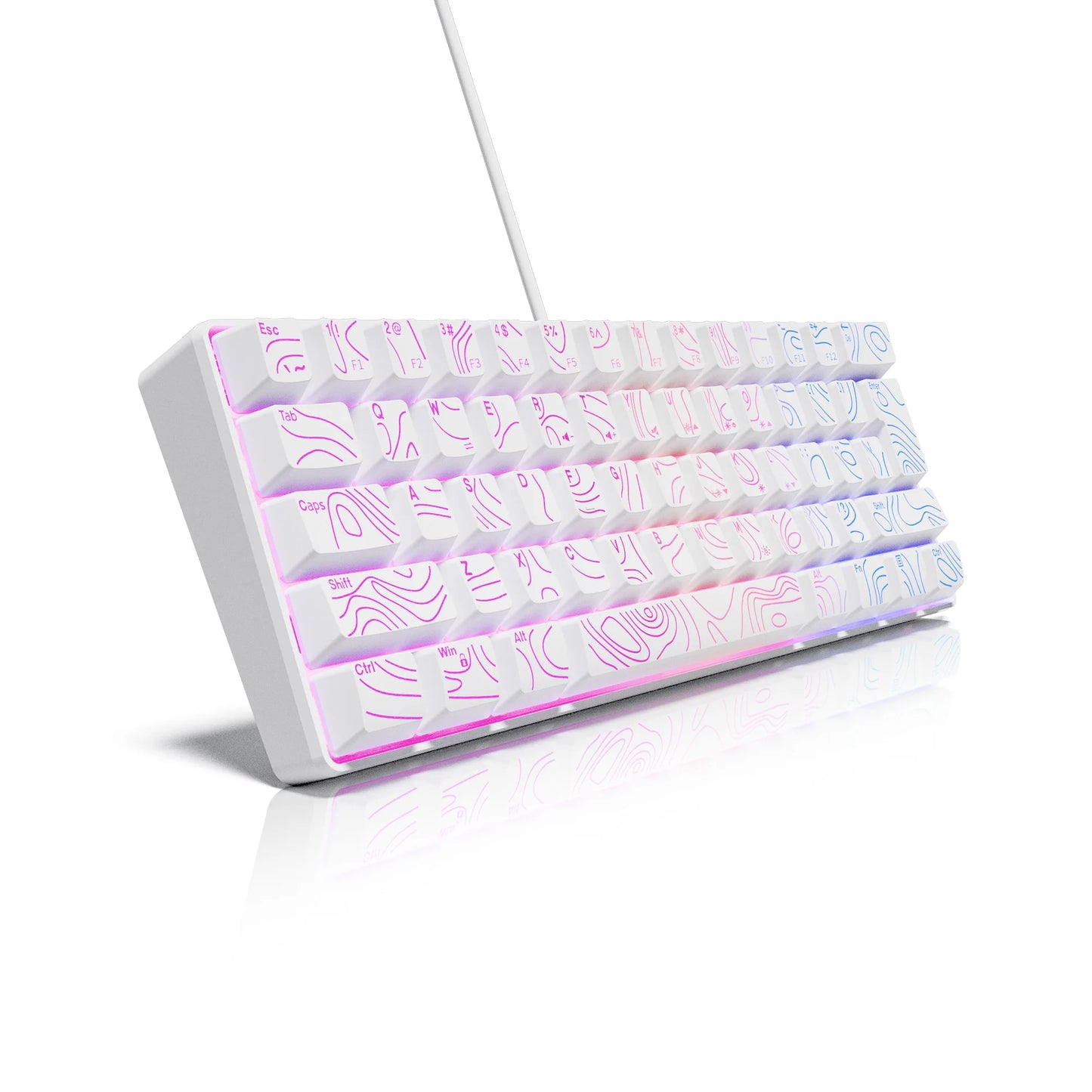60% Compact Wired Keyboard with RGB Backlight and Membrane Keyswitches. Suitable for Windows Tablets, Laptops and Gamers. White.