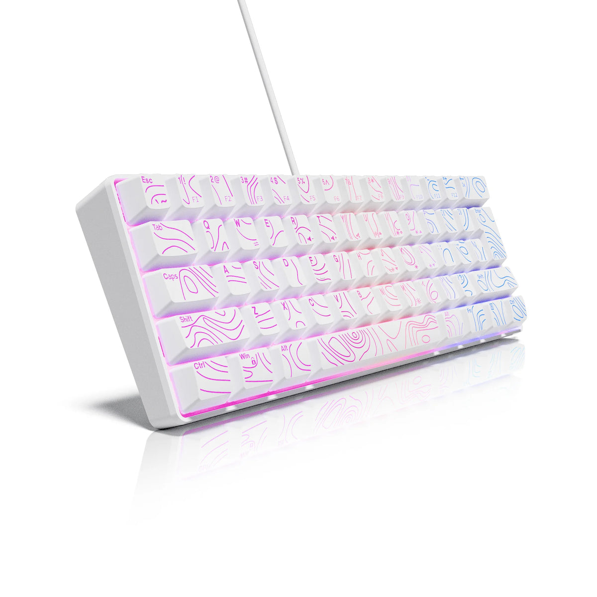 60% Compact Wired Keyboard with RGB Backlight and Membrane Keyswitches. Suitable for Windows Tablets, Laptops and Gamers. White.