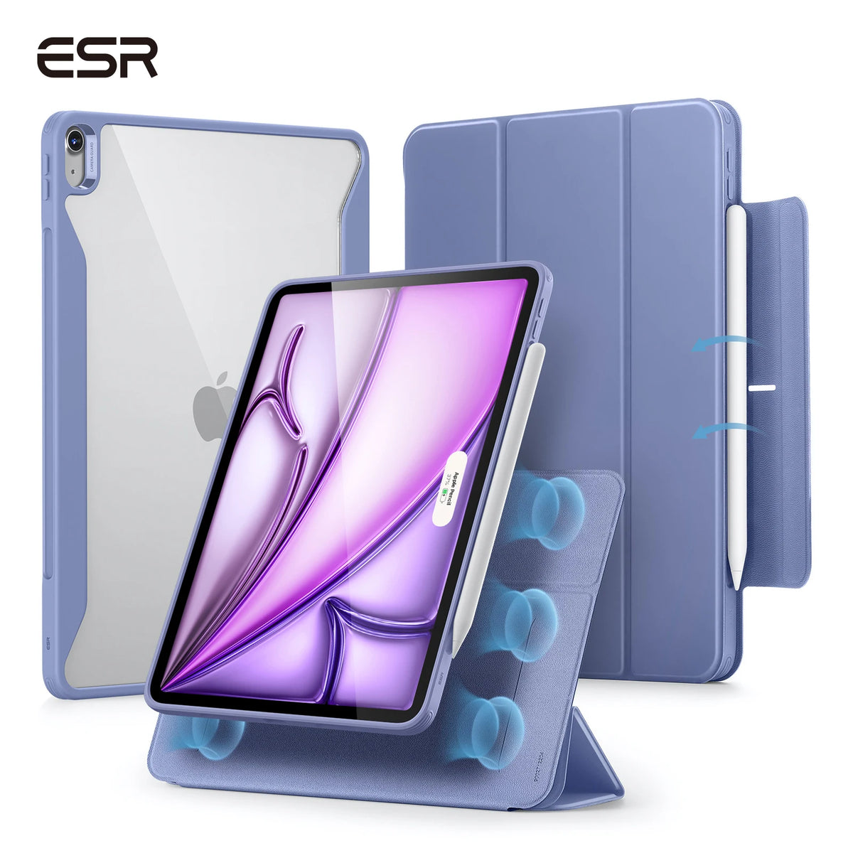 ESR for iPad Air 13/11 Case (2026/2025/2024) with Pencil Holder Removable Magnetic Back Cover for Pro 11/13&Pro 12.9/11&Air5/4