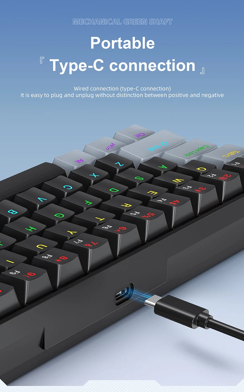 APAYADO K61 Mini Mechanical Keyboard,Wired,61 Keys,Phantom RGB, Black/White Red/Blue Mechanical Switch for Gaming,60% Portable