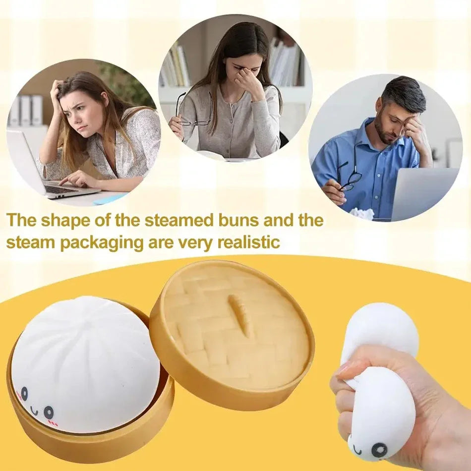 2026 Hot Colorful Dumpling Squishes Stress Balls Fidget Sensory Toys Simulation Food Squishies Bun with Steamer Squeeze Gifts
