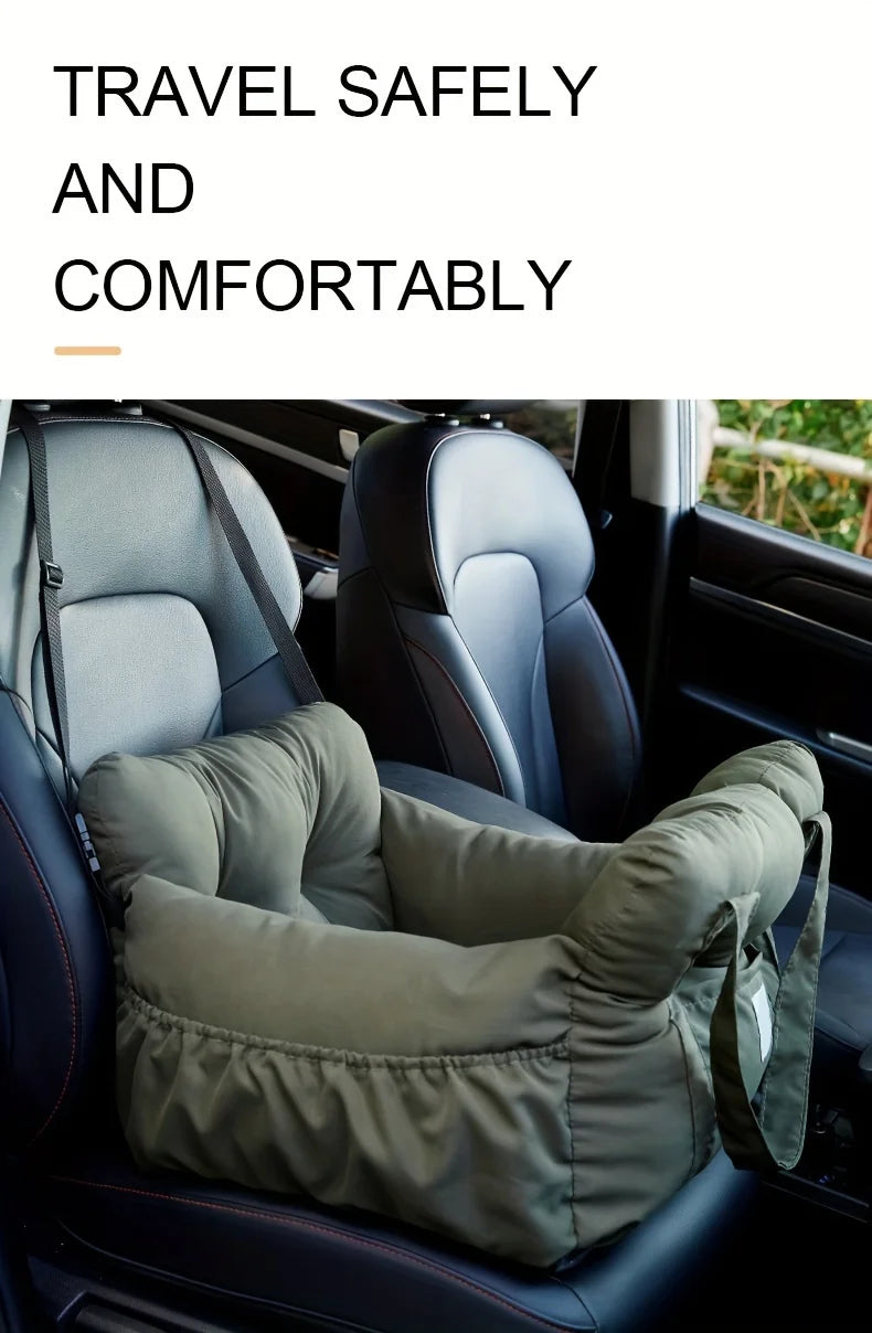 Dog Car Seat with Safety Belt - Non-Slip Pet Car Bed for Small Dogs, Washable Travel Carrier with Secure Straps for Safe Car