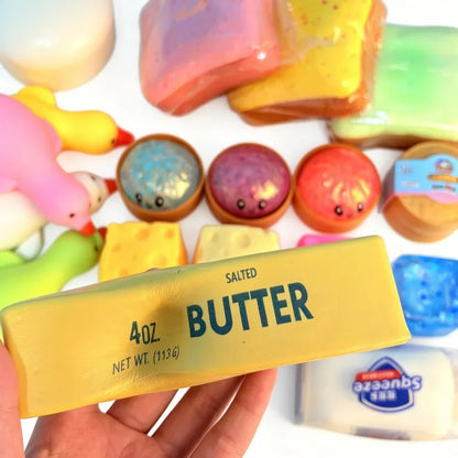 Slow Rising Simulation Food Squishy Collection, Soft Squeeze Fidget Sensory Toys: Dumpling, Butter Stick & Toast Squishies