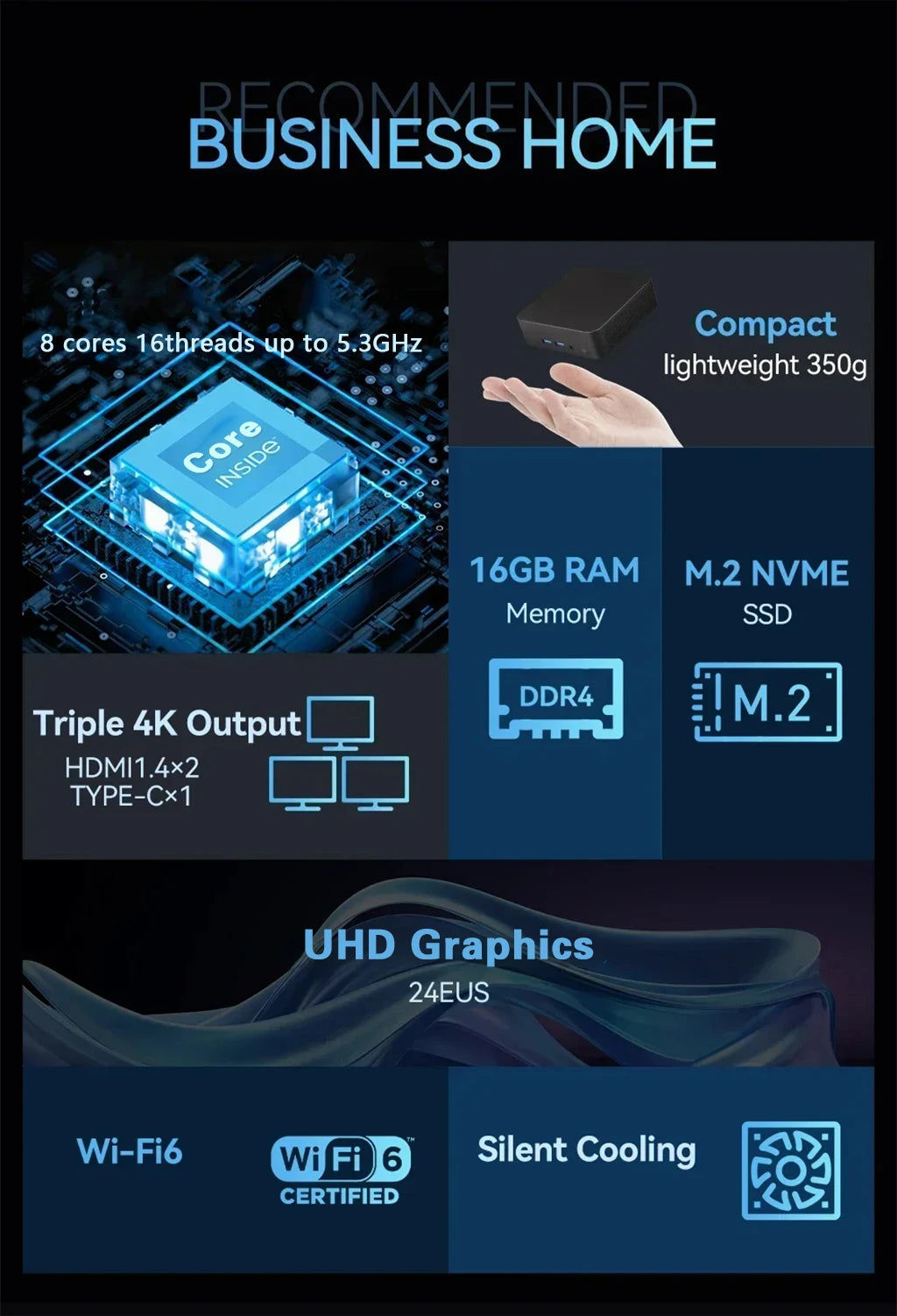 MINI PC Intel N150 Windows 11 Pro Portable Gaming PC 16GB 32GB RAM 1TB 2TB SSD Mini PC Computer Office Gamer Wifi6 BT5.2 Desktop