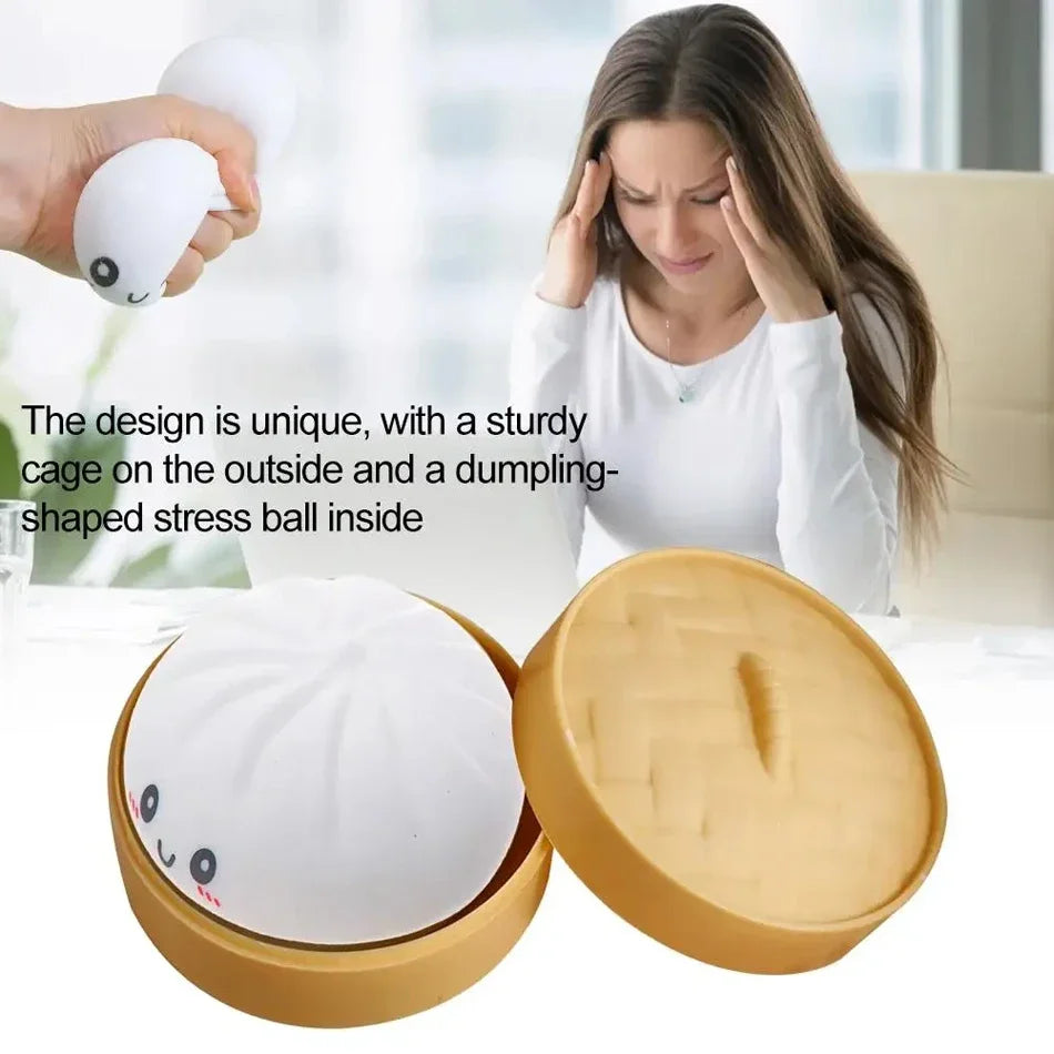 2026 Hot Colorful Dumpling Squishes Stress Balls Fidget Sensory Toys Simulation Food Squishies Bun with Steamer Squeeze Gifts