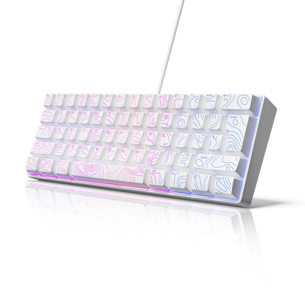 60% Compact Wired Keyboard with RGB Backlight and Membrane Keyswitches. Suitable for Windows Tablets, Laptops and Gamers. White.