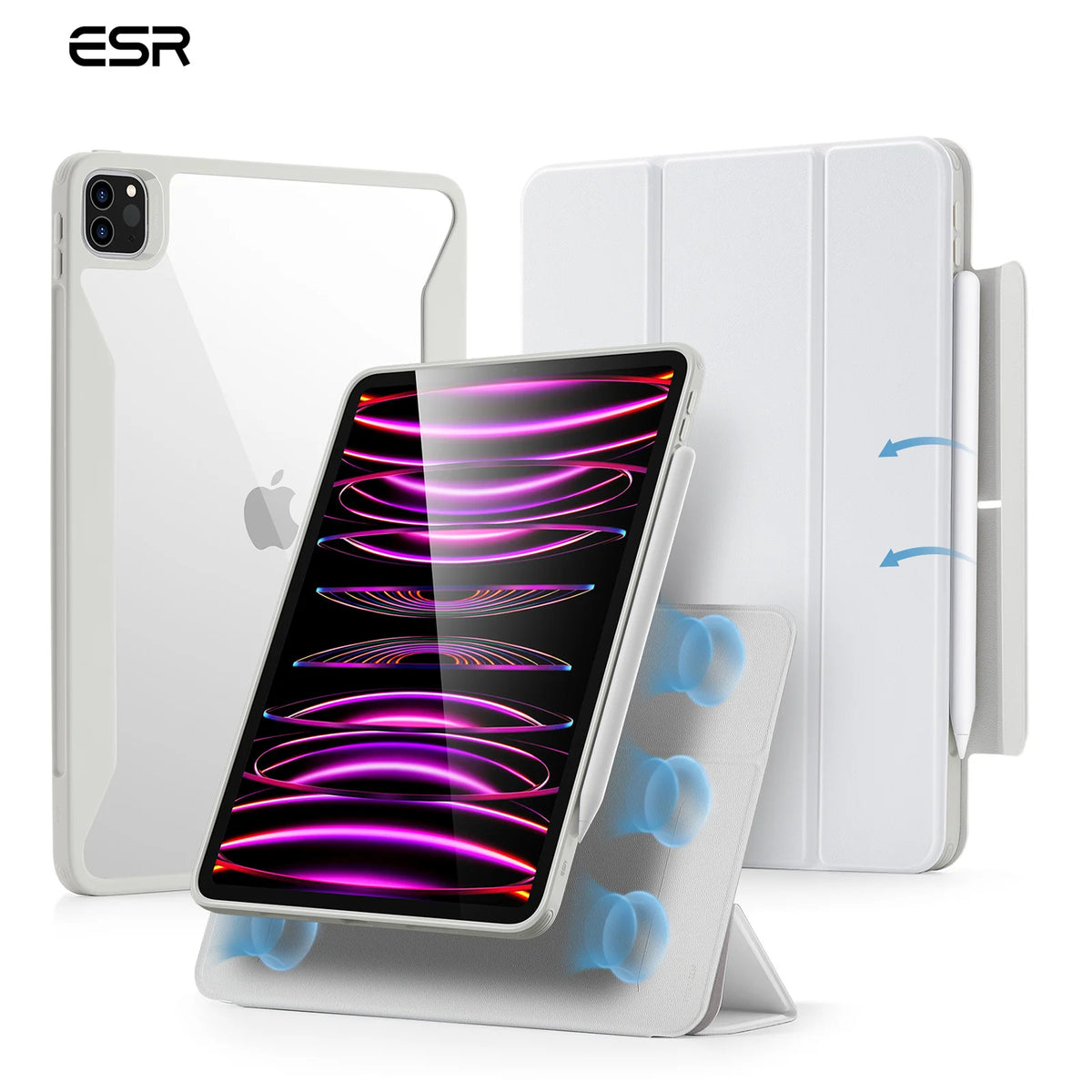 ESR for iPad Air 13/11 Case (2026/2025/2024) with Pencil Holder Removable Magnetic Back Cover for Pro 11/13&Pro 12.9/11&Air5/4
