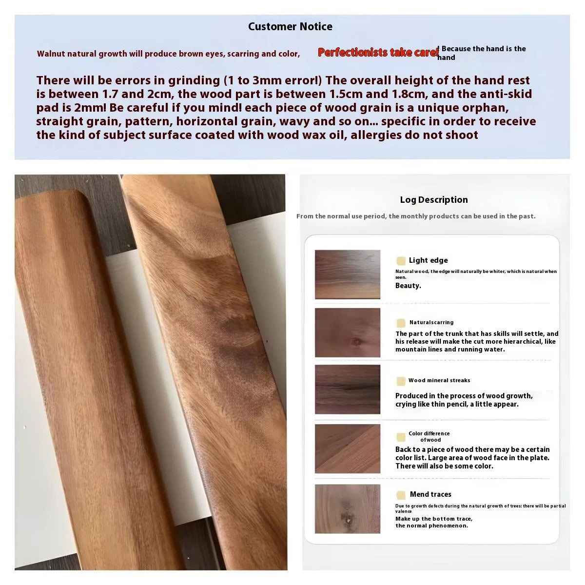 Walnut Wood Keyboard Wrist Rest Palm Pad Mechanical Keyboard Ergonomic Pad 87/98/104/108 Key Suitable For Multiple Sizes Custom