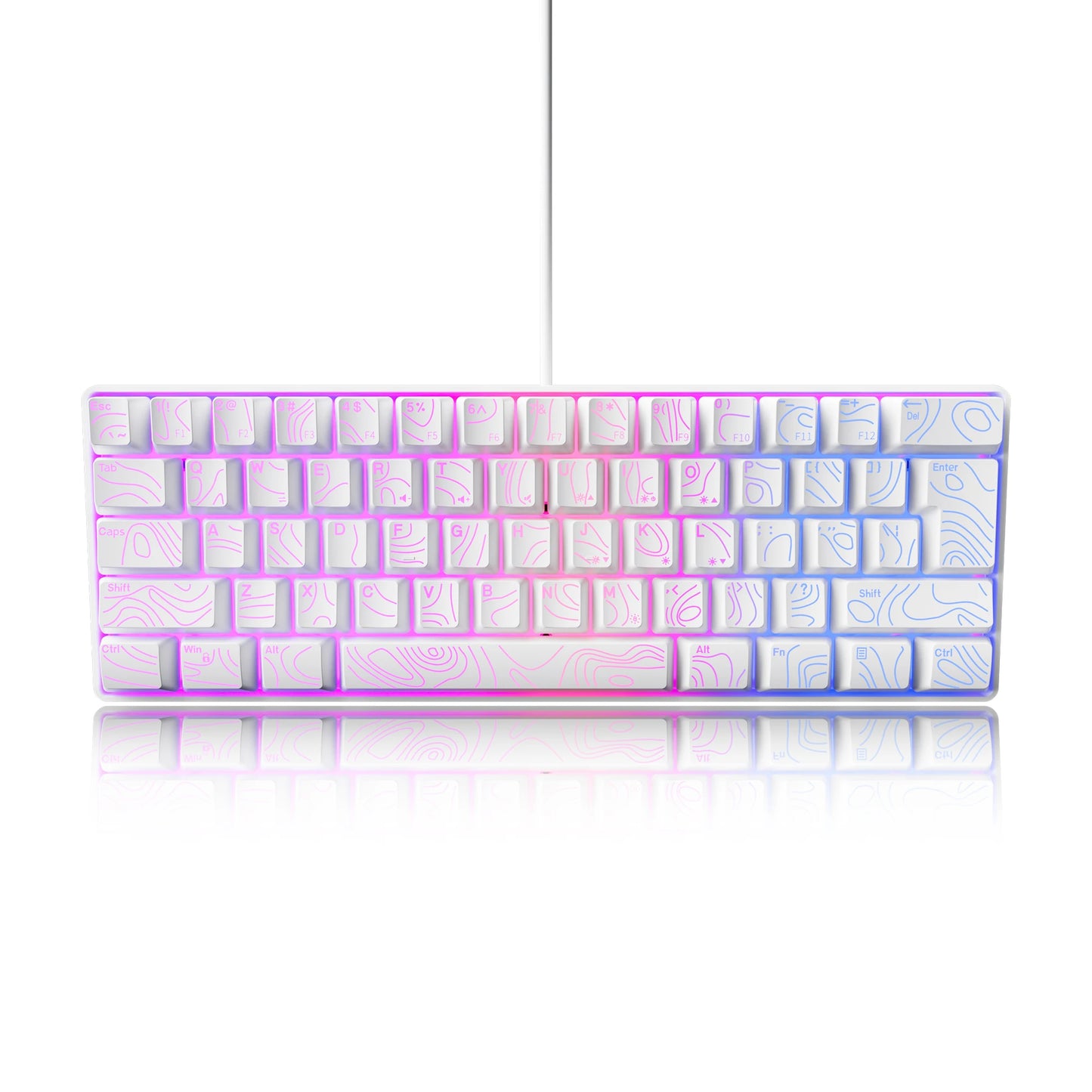 60% Compact Wired Keyboard with RGB Backlight and Membrane Keyswitches. Suitable for Windows Tablets, Laptops and Gamers. White.