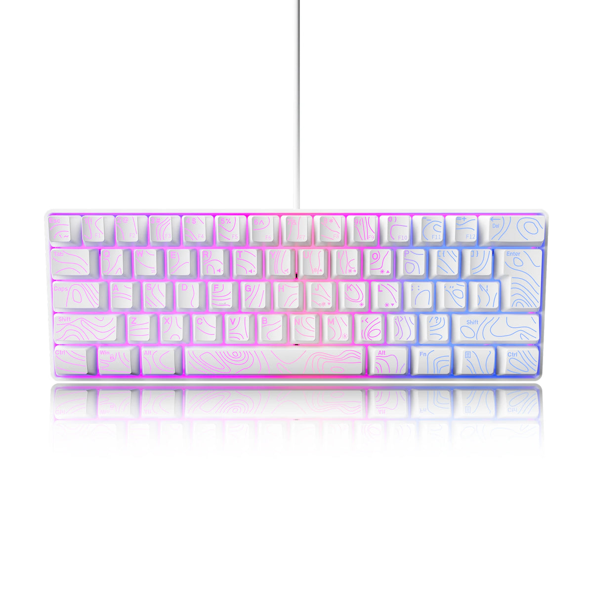 60% Compact Wired Keyboard with RGB Backlight and Membrane Keyswitches. Suitable for Windows Tablets, Laptops and Gamers. White.