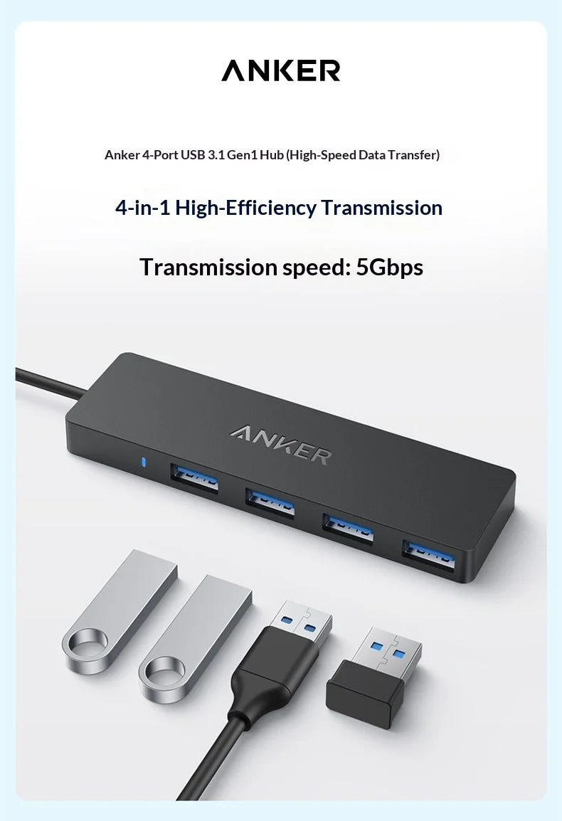 Anker Usb C Hub 4 In 1 Multi Port Adapter 5Gbps High Speed Usb 31 Data Transfer Ultra Slim Portable For Laptop Desktop Pc