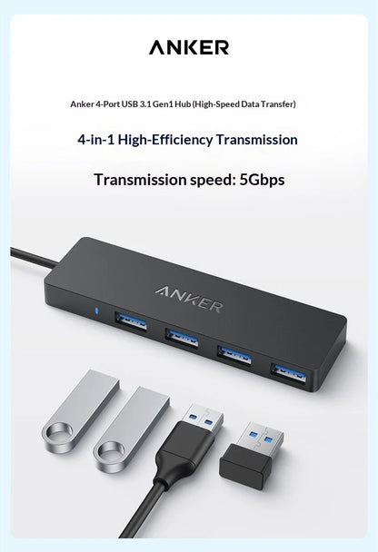 Anker Usb C Hub 4 In 1 Multi Port Adapter 5Gbps High Speed Usb 31 Data Transfer Ultra Slim Portable For Laptop Desktop Pc