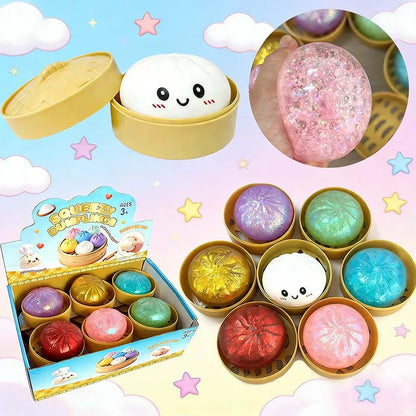 2026 Hot Colorful Dumpling Squishes Stress Balls Fidget Sensory Toys Simulation Food Squishies Bun with Steamer Squeeze Gifts
