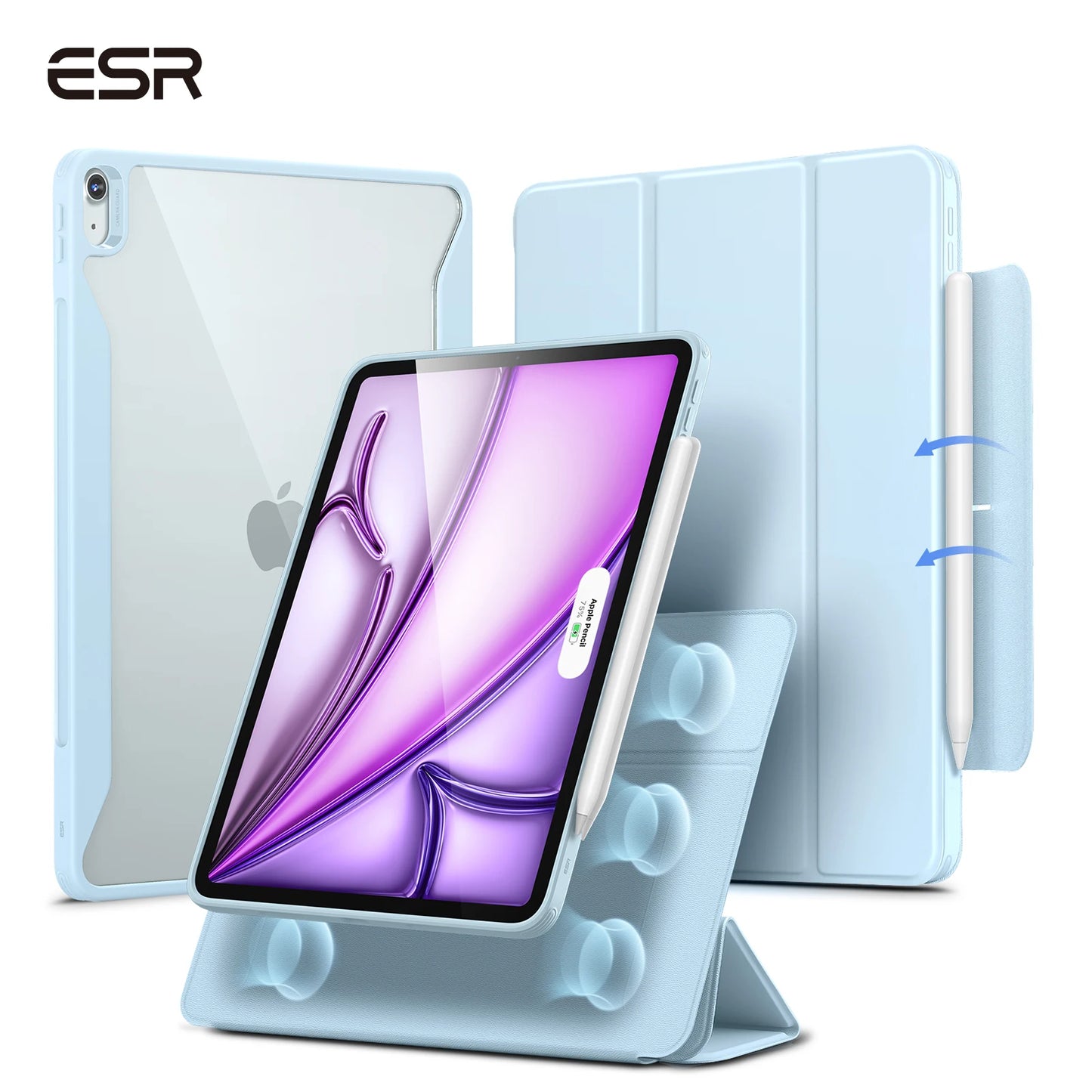 ESR for iPad Air 13/11 Case (2026/2025/2024) with Pencil Holder Removable Magnetic Back Cover for Pro 11/13&Pro 12.9/11&Air5/4