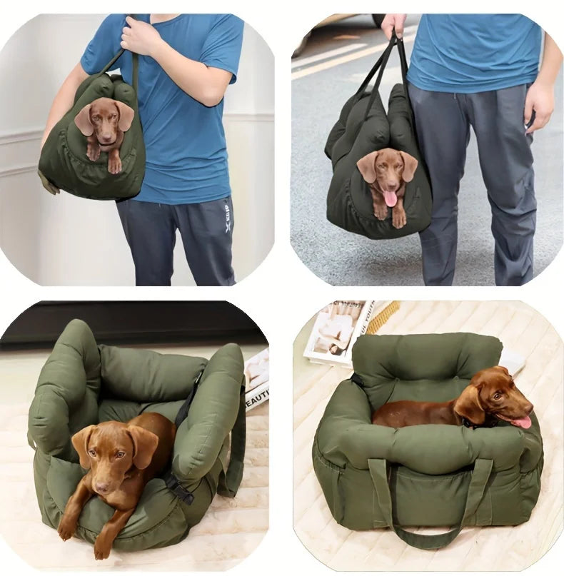 Dog Car Seat with Safety Belt - Non-Slip Pet Car Bed for Small Dogs, Washable Travel Carrier with Secure Straps for Safe Car