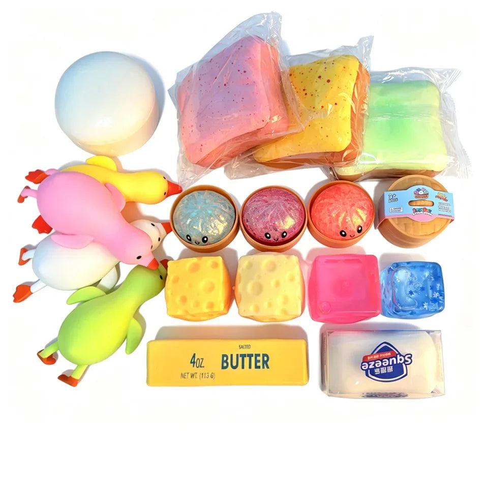 Slow Rising Simulation Food Squishy Collection, Soft Squeeze Fidget Sensory Toys: Dumpling, Butter Stick & Toast Squishies