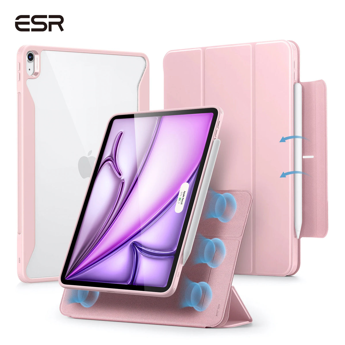 ESR for iPad Air 13/11 Case (2026/2025/2024) with Pencil Holder Removable Magnetic Back Cover for Pro 11/13&Pro 12.9/11&Air5/4
