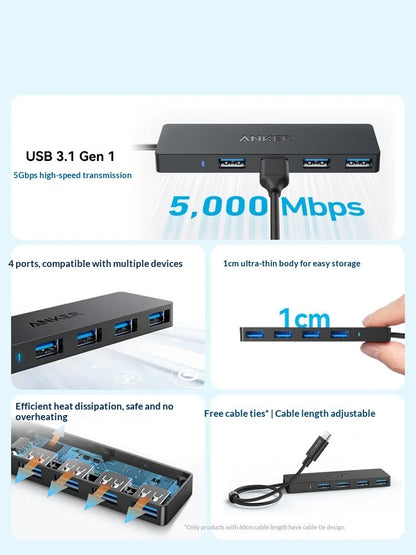 Anker Usb C Hub 4 In 1 Multi Port Adapter 5Gbps High Speed Usb 31 Data Transfer Ultra Slim Portable For Laptop Desktop Pc