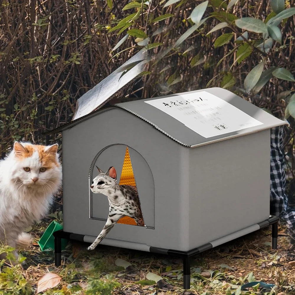 Stray Cat Houses with Mat Waterproof Summer Cool Shelter Foldable Pet Cave Nest Sleeping Beds for Outdoor Cats Small Dog Puppies