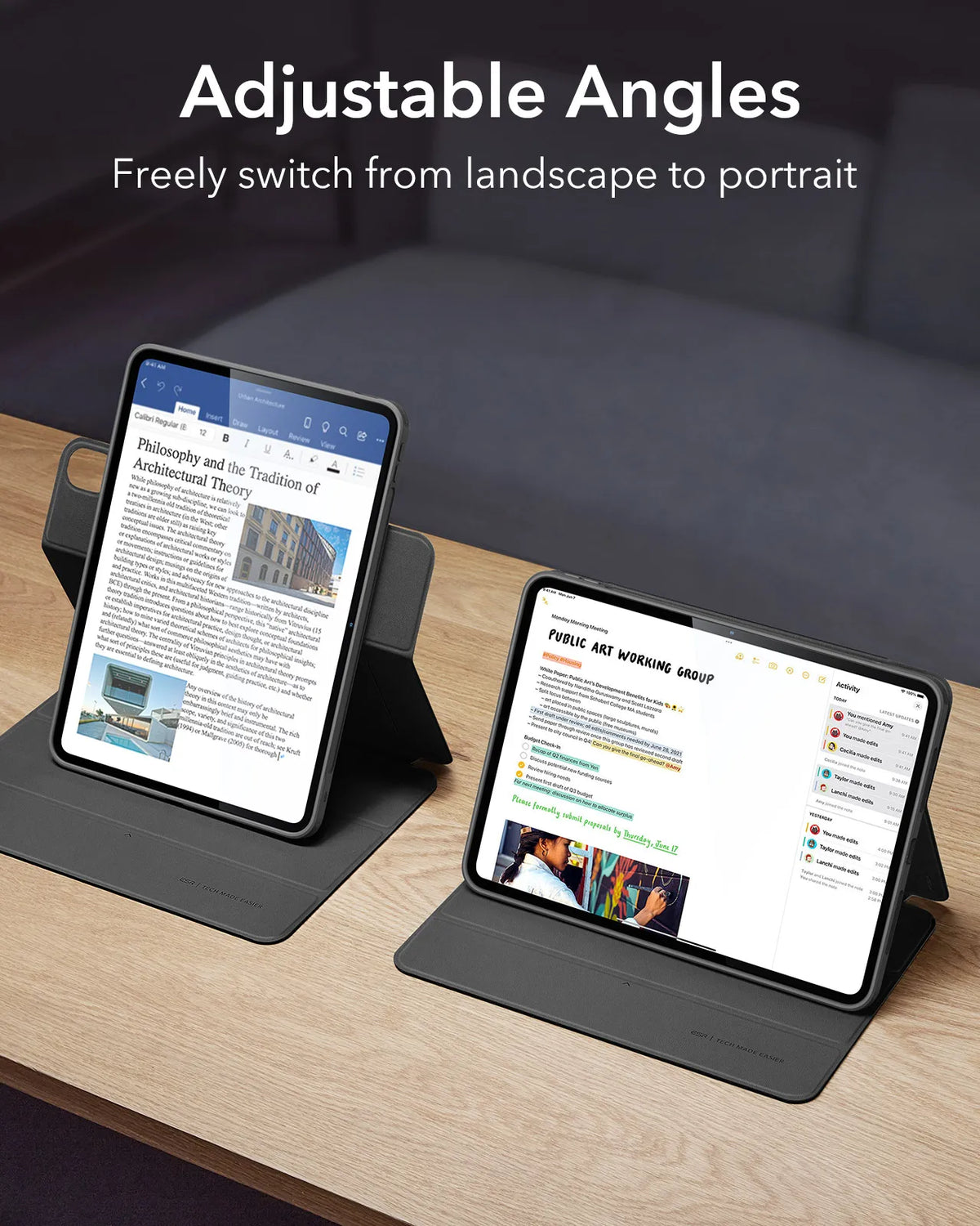 ESR for iPad Air 13/11 Case (2026/2025/2024) with Pencil Holder Removable Magnetic Back Cover for Pro 11/13&Pro 12.9/11&Air5/4