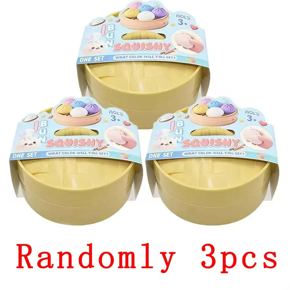 2026 Hot Colorful Dumpling Squishes Stress Balls Fidget Sensory Toys Simulation Food Squishies Bun with Steamer Squeeze Gifts