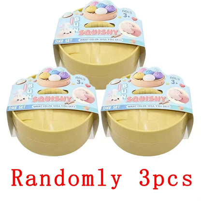 2026 Hot Colorful Dumpling Squishes Stress Balls Fidget Sensory Toys Simulation Food Squishies Bun with Steamer Squeeze Gifts